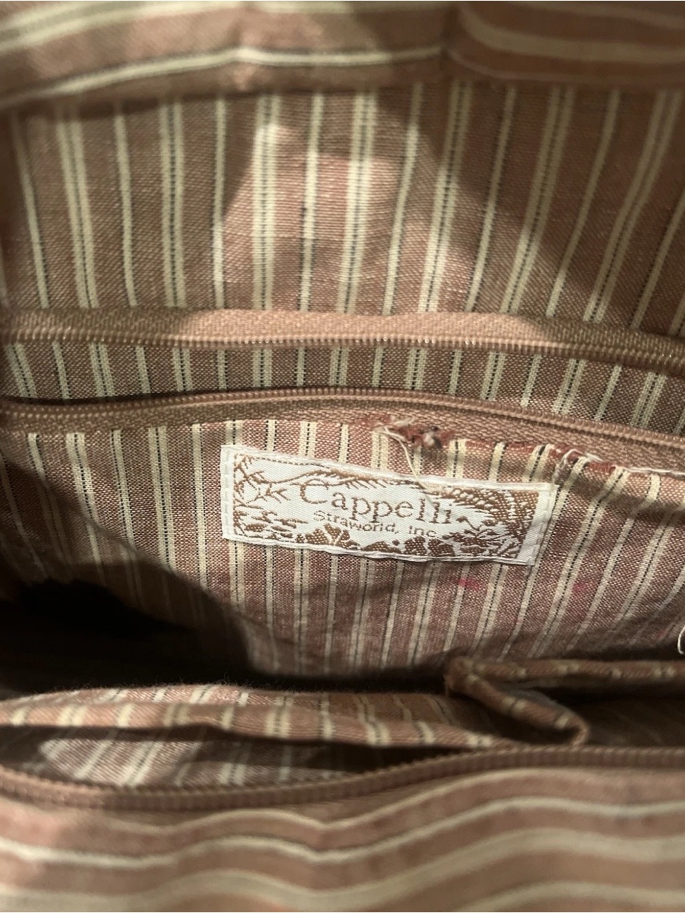 Vintage Capelli of New York straw StripedLined Handbag Interior - Brown & Cream - Picture 4 of 5